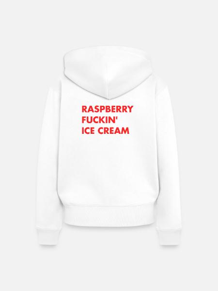 Himbeer Eis - roter Schriftzug - Frauen Premium Bio Zip Hoodie - Weiß