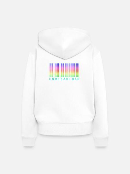 Barcode Regenbogen "UNBEZAHLBAR" - Frauen Premium Bio Zip Hoodie - Weiß