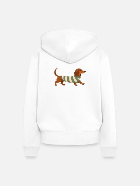Dackel im Streifenpullover - Frauen Premium Bio Zip Hoodie - Weiß