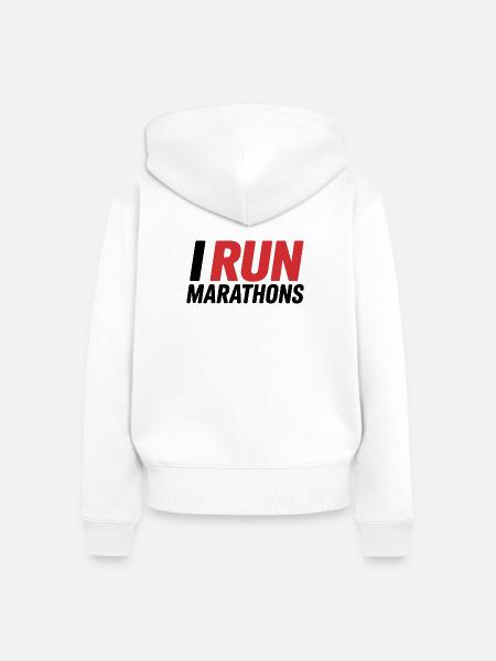 I Run Marathon Schriftzug - Frauen Premium Bio Zip Hoodie - Weiß