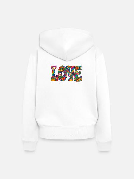 Regenbogenliebe mit Peacezeichen - Frauen Premium Bio Zip Hoodie - Weiß