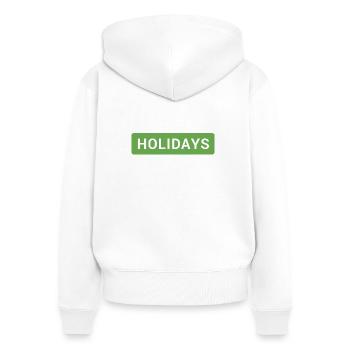 I hate holidays - Sweat à capuche zippé Premium bio Femme - blanc - Dos - AI Model Female 172 light (172cm)