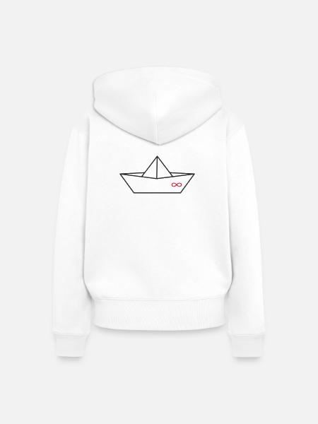 Origami Papierboot mit Unendlichkeitszeichen - Frauen Premium Bio Zip Hoodie - Weiß