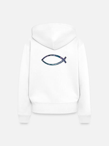 Ichtus Fisch (Diamant, blau) - Frauen Premium Bio Zip Hoodie - Weiß
