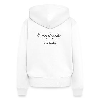 Encyclopédie vivante - Sweat à capuche zippé Premium bio Femme - blanc - Dos - AI Model Female 172 light (172cm)