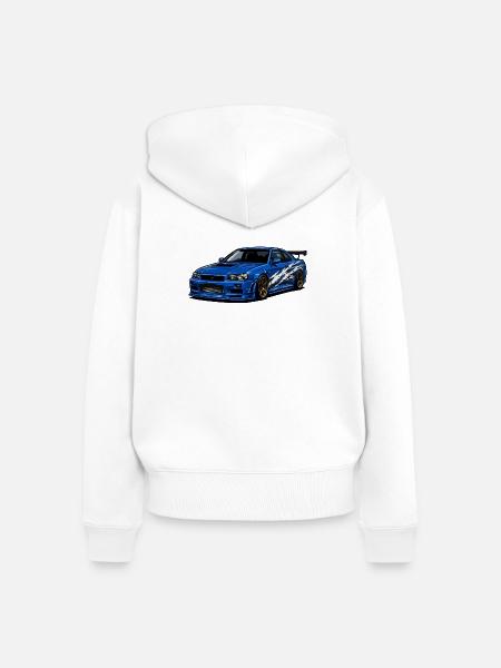 Blauer Sportwagen mit Streifen - Frauen Premium Bio Zip Hoodie - Weiß