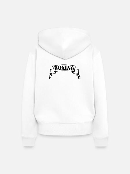 Boxen Boxtext in Wimpel oder Banner - Frauen Premium Bio Zip Hoodie - Weiß