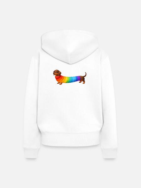 Dackel mit Regenbogen Pullover  - Frauen Premium Bio Zip Hoodie - Weiß