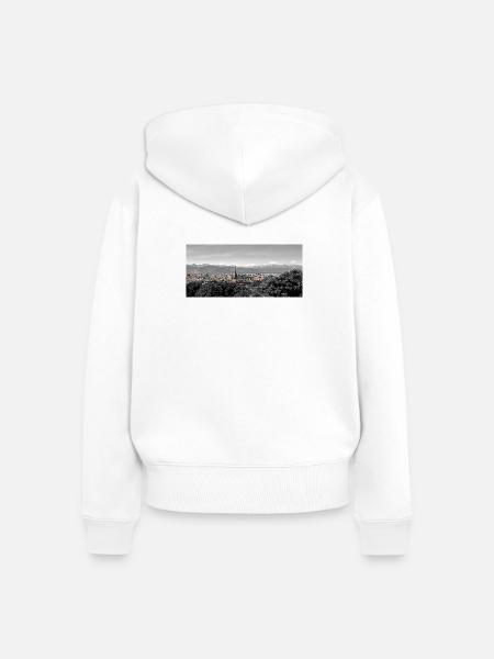 Stadtpanorama mit Bergen - Frauen Premium Bio Zip Hoodie - Weiß