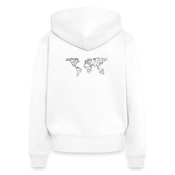 Carte du monde - Sweat à capuche zippé Premium bio Femme - blanc - Dos - AI Model Female 172 light (172cm)