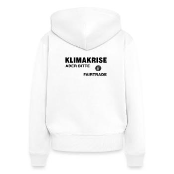 Crise climatique – mais le commerce équitable s’il vous plaît - Sweat à capuche zippé Premium bio Femme - blanc - Dos - AI Model Female 172 light (172cm)