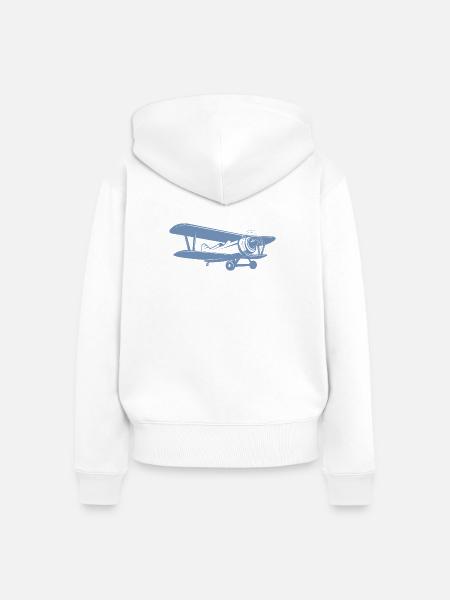 Doppeldecker Pilot Retro Minimalistisch - Frauen Premium Bio Zip Hoodie - Weiß