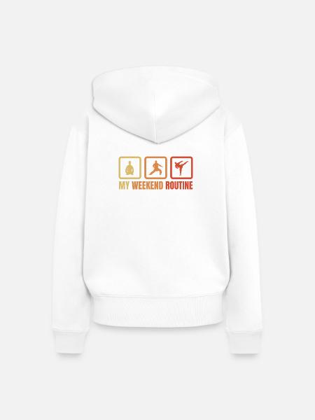 Karateka Wochenendroutine - Frauen Premium Bio Zip Hoodie - Weiß