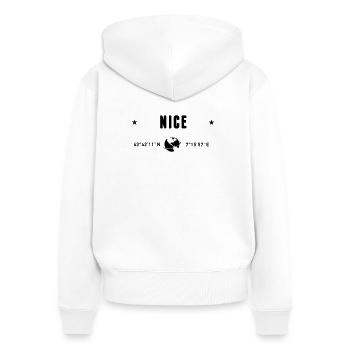Nice France Coordonnées Gps Globe - Sweat à capuche zippé Premium bio Femme - blanc - Dos - AI Model Female 172 light (172cm)