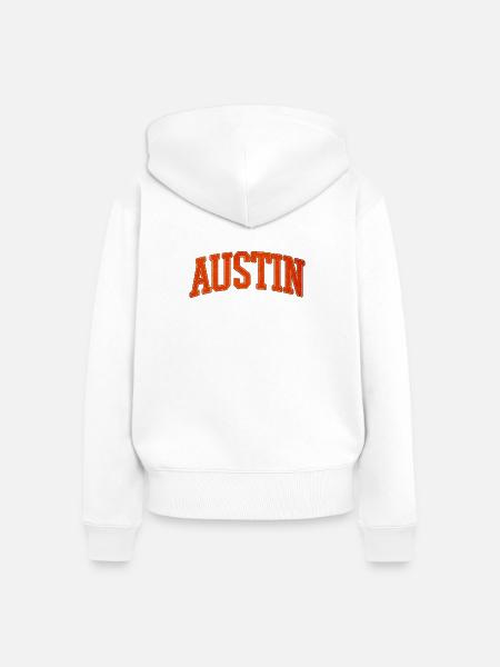 Austin Varsity Schriftzug - Frauen Premium Bio Zip Hoodie - Weiß
