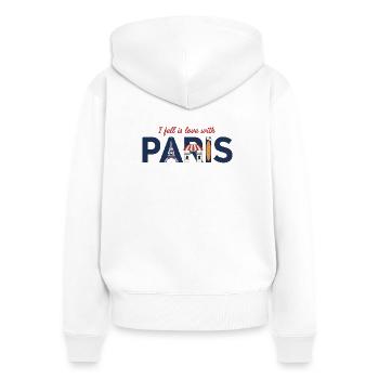 Paris Love – Tour Eiffel & Design de baguettes - Sweat à capuche zippé Premium bio Femme - blanc - Dos - AI Model Female 172 light (172cm)