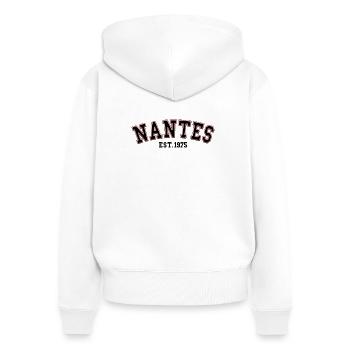 Nantes Fondée en 1975 - Sweat à capuche zippé Premium bio Femme - blanc - Dos - AI Model Female 172 light (172cm)