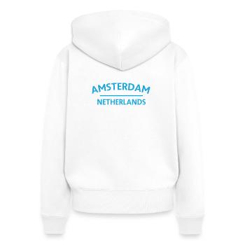 Amsterdam – Niederländisches Textdesign - Frauen Premium Bio Zip Hoodie - Weiß - Hinten - AI Model Female 172 light (172cm)