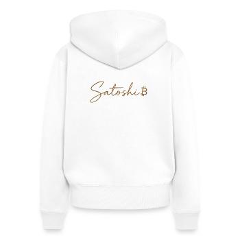 Satoshi Bitcoin Lettering Design Gold - Women's Premium Organic Zip Hoodie - white - Back - AI Model Female 172 light (172cm)