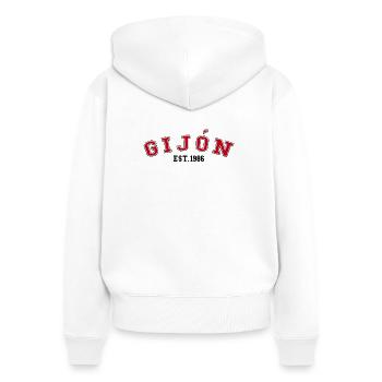 Gijón fondée en 1986 - Sweat à capuche zippé Premium bio Femme - blanc - Dos - AI Model Female 172 light (172cm)