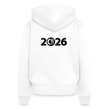 Chef 2026, Chef 2026, Restaurant 2026 - Sweat à capuche zippé Premium bio Femme - blanc - Dos - AI Model Female 172 light (172cm)