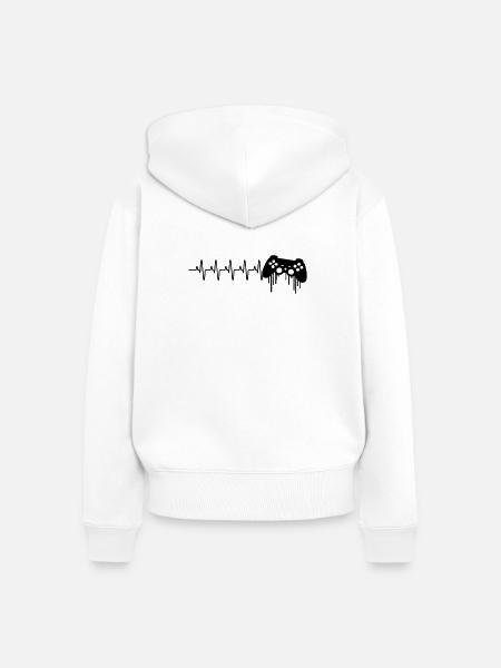 Herzschlag gaming kontroller - Frauen Premium Bio Zip Hoodie - Weiß
