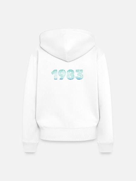 1983 Grunge Gradient Ziffern - Frauen Premium Bio Zip Hoodie - Weiß