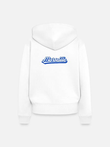 Marseille Retro Blau Script - Frauen Premium Bio Zip Hoodie - Weiß