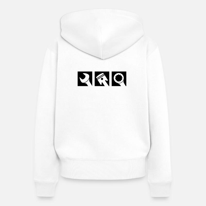 Logo du piston et de la clé - Sweat à capuche zippé Premium bio Femme - blanc