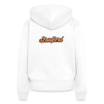 Bradford Vintage Schriftzug - Frauen Premium Bio Zip Hoodie - Weiß - Hinten - AI Model Female 172 light (172cm)