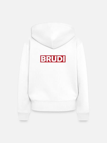 BRUDI Bold Red Logo Tee - Frauen Premium Bio Zip Hoodie - Weiß