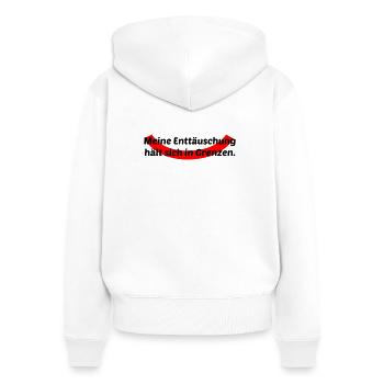Enttäuschung in Grenzen - Frauen Premium Bio Zip Hoodie - Weiß - Hinten - AI Model Female 172 light (172cm)