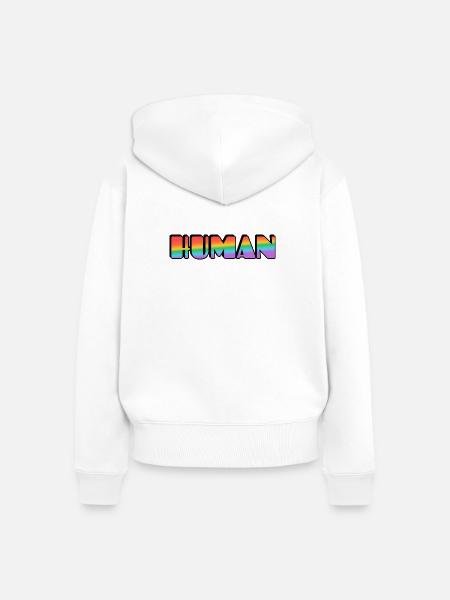 Rainbow Human Typografie - Frauen Premium Bio Zip Hoodie - Weiß