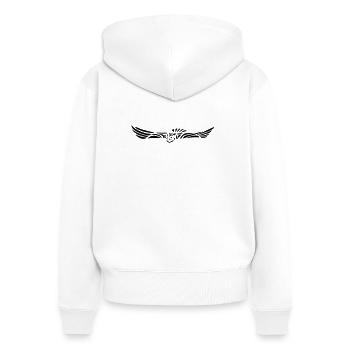 Eagle owl in flight - Women's Premium Organic Zip Hoodie - white - Back - AI Model Female 172 light (172cm)