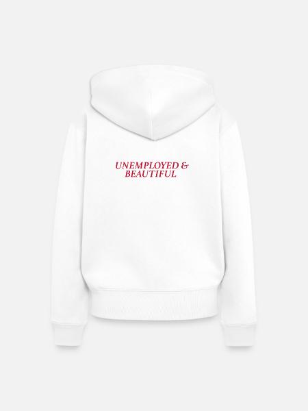 unemployed & beautiful (rot) - Frauen Premium Bio Zip Hoodie - Weiß