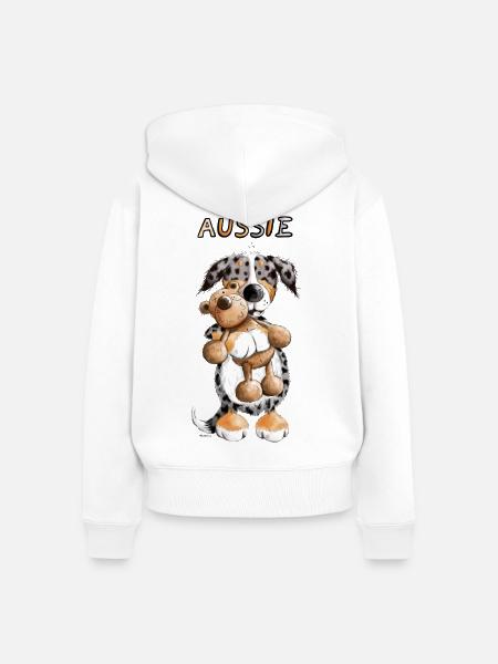 Aussie mit Teddy - Frauen Premium Bio Zip Hoodie - Weiß