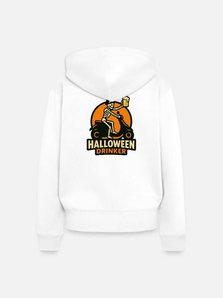 Skelett Trinker Halloween - Frauen Premium Bio Zip Hoodie - Weiß