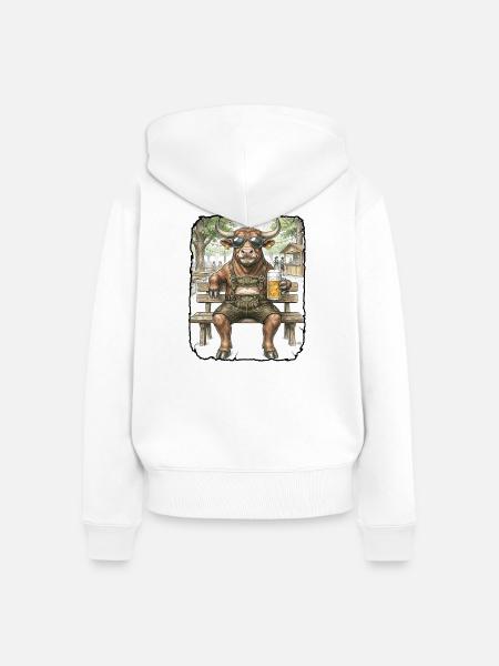 Stier Bulle Biergarten - Frauen Premium Bio Zip Hoodie - Weiß