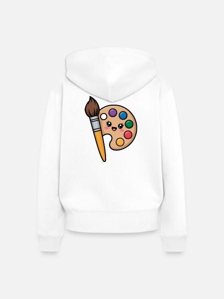 Maler Pinsel und Farb-Palette - Frauen Premium Bio Zip Hoodie - Weiß