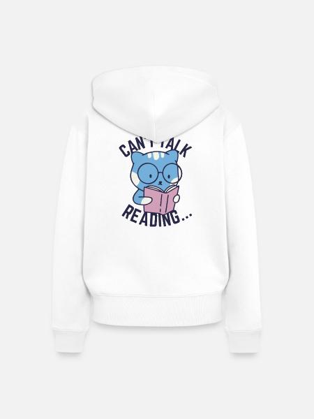 Kann nicht sprechen, lesen... - Frauen Premium Bio Zip Hoodie - Weiß