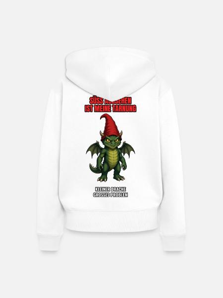 Zwerg Drache Tarnung Spaß - Frauen Premium Bio Zip Hoodie - Weiß