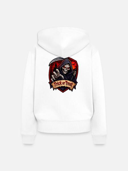Sensenmann Halloween Schild - Frauen Premium Bio Zip Hoodie - Weiß