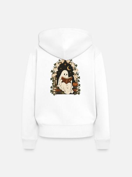 Geisterhafte Bibliotheksnacht - Frauen Premium Bio Zip Hoodie - Weiß