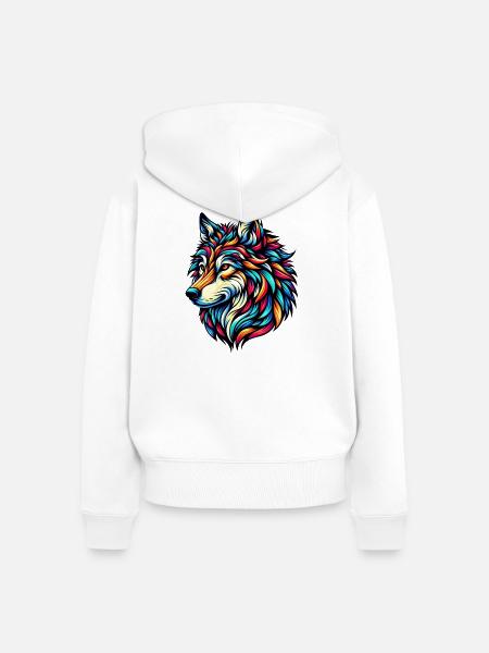 Wolf - Frauen Premium Bio Zip Hoodie - Weiß