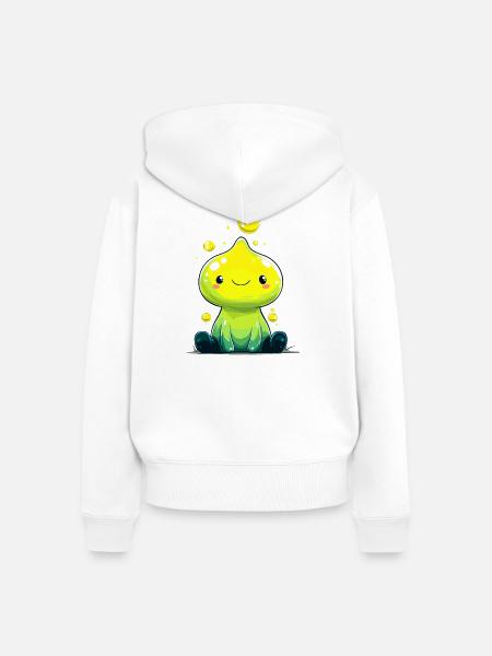 Kleiner Neon-Slime mit Lächeln - Frauen Premium Bio Zip Hoodie - Weiß