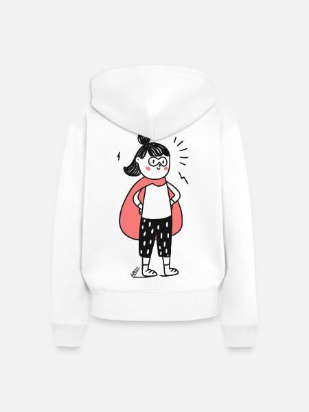 Selbstbewusstes Kind-Helden-Doodle - Frauen Premium Bio Zip Hoodie - Weiß