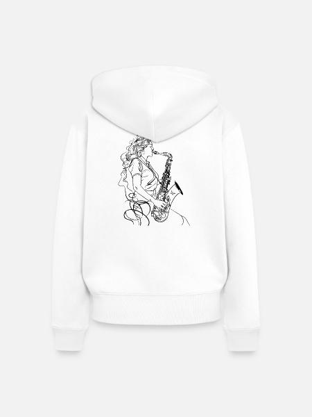 Weiblicher Saxophonist Zeichnung - Frauen Premium Bio Zip Hoodie - Weiß