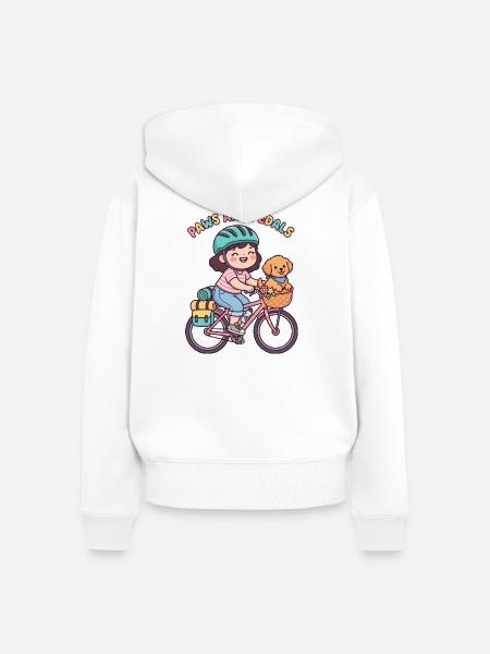 Pfoten und Pedale süßer Fahrradaufkleber - Frauen Premium Bio Zip Hoodie - Weiß