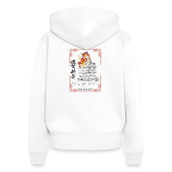 Dragon chinois ART - Sweat à capuche zippé Premium bio Femme - blanc - Dos - AI Model Female 172 light (172cm)