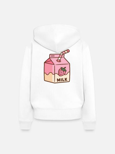 Erdbeer-Milch-Karton - Frauen Premium Bio Zip Hoodie - Weiß